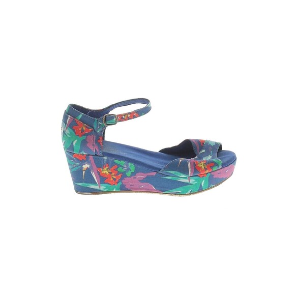 Toms size 6 wedge sandals floral blue purple - Picture 1 of 2